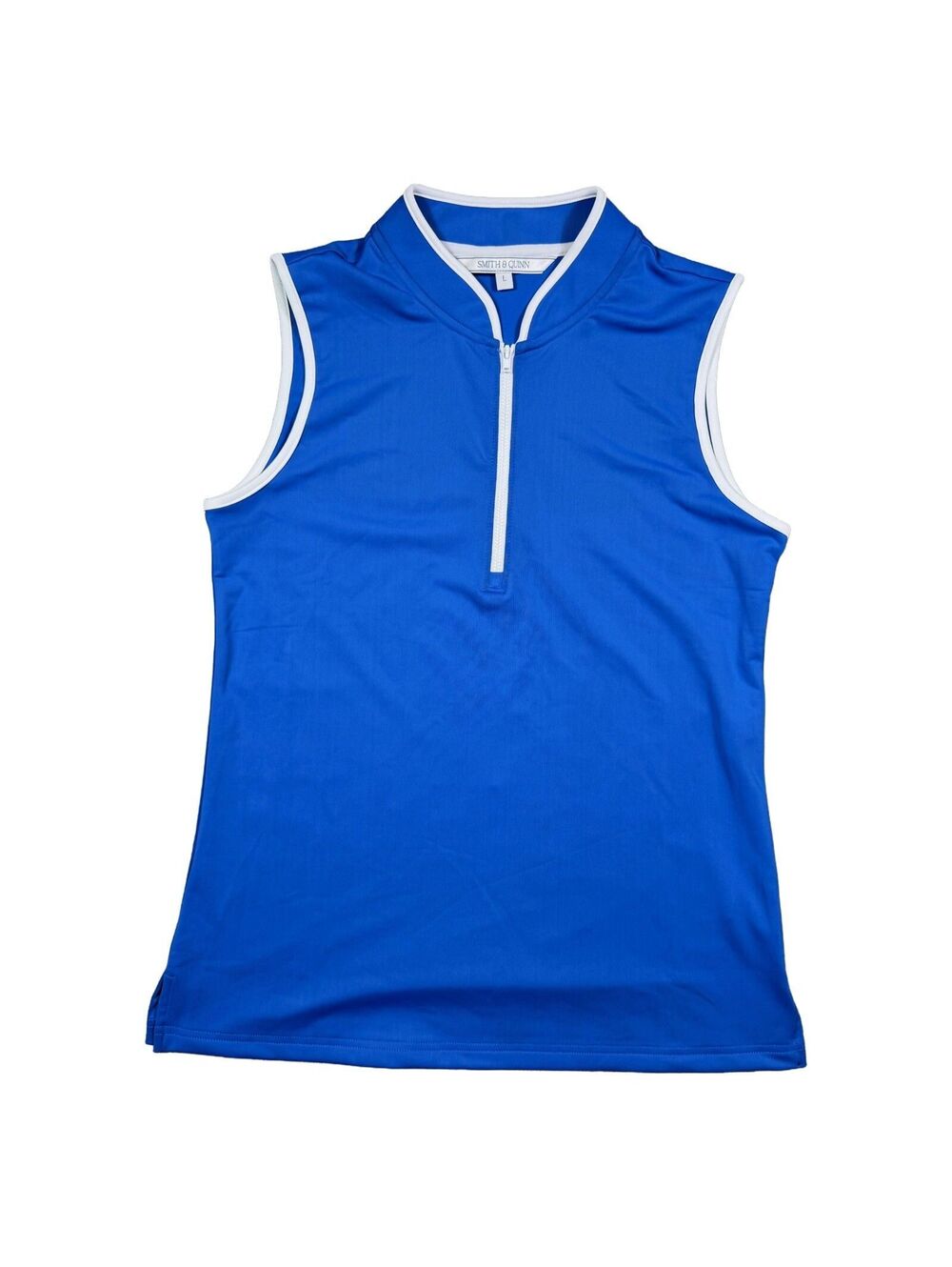 Smith & Quinn Womens Large Blue White Sleeveless 1/4 Zip Tennis Golf Polo Top